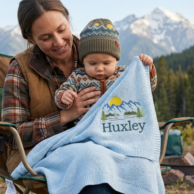 Personalized Adventure Mountains Knit Blanket