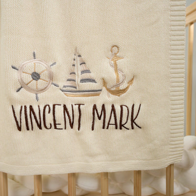 Personalized Anchor & Sailboat Embroidery Baby Blanket 1