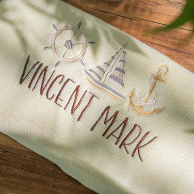 Personalized Anchor & Sailboat Embroidery Baby Blanket 2