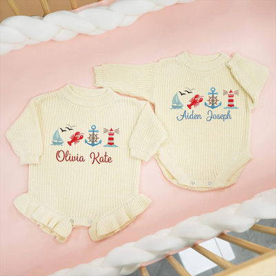 Personalized Anchor Sailboat & Lighthouse Baby Blanket