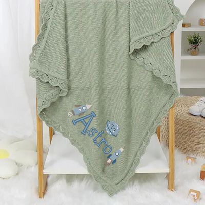 Personalized Astronaut Rocket Moon Baby Blanket