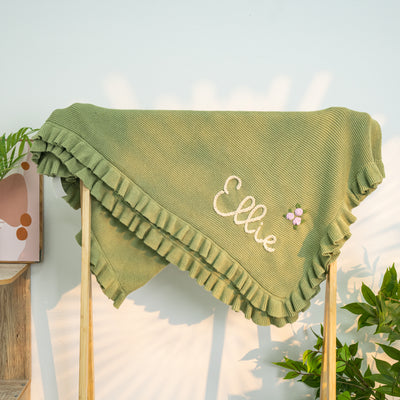 Hand Embroidery Knit Baby Blanket Wrap your little one in timeless comfort with our Personalized Knit Baby Blanket