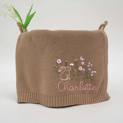 Personalized Baby Bunny Wildflower Newborn Blanket