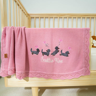 Personalized Baby Girl Blanket with Dachshund Embroidery 1