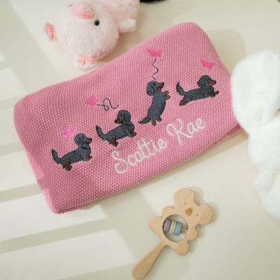 Personalized Baby Girl Blanket with Dachshund Embroidery 2
