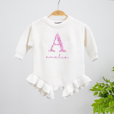 Personalized Baby Romper in White Floral