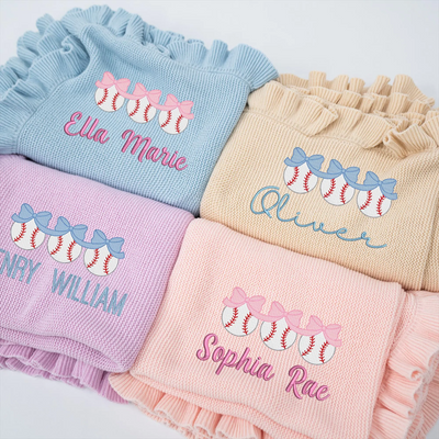 Personalized Baseball Girl Baby Blanket