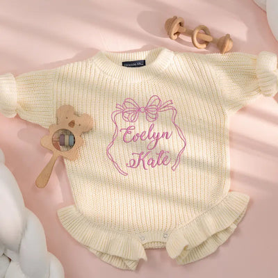 Personalized Bow Embroidered Baby Romper