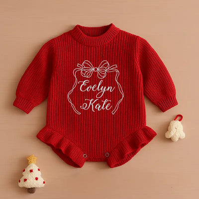Personalized Bow Embroidered Baby Romper