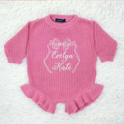 Personalized Bow Embroidered Baby Romper