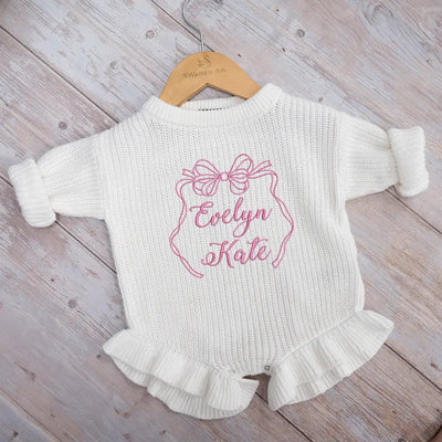 Personalized Bow Embroidered Baby Romper