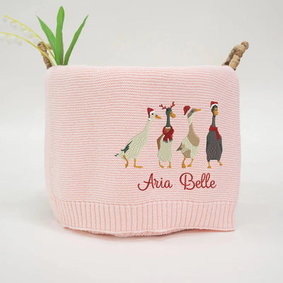 Personalized Christmas Mallard Duck Xmas Embroidery Baby Blanket SwaddleAn