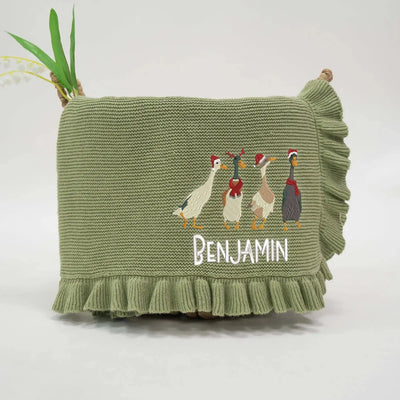 Personalized Christmas Mallard Duck Xmas Embroidery Baby Blanket SwaddleAn