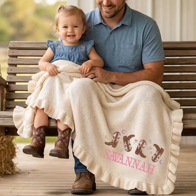 Personalized 'Cowgirl Boots' Knit Blanket