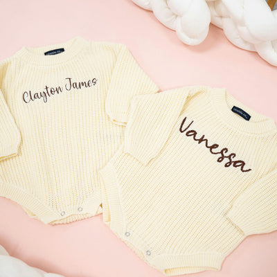 Personalized Cream Baby Knit Romper 32