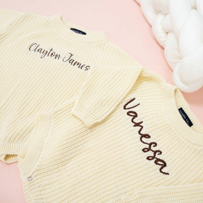 Personalized Cream Baby Knit Romper in Cream