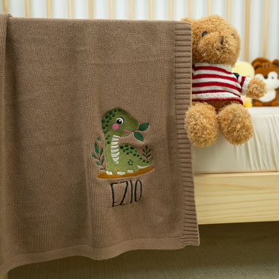 Personalized Cute Dinosaur Embroidery Baby Blanket 4