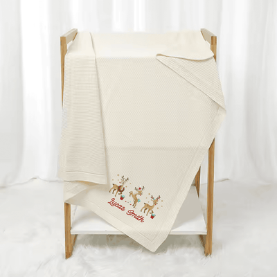 Personalized Cute Reindeer Christmas Embroidery Blanket