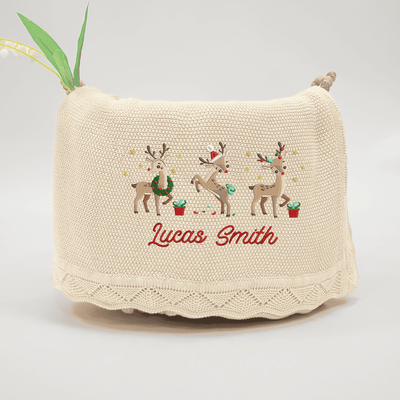 Personalized Cute Reindeer Christmas Embroidery Blanket