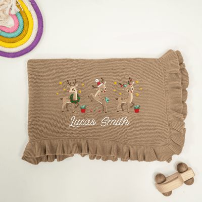 Personalized Cute Reindeer Christmas Embroidery Blanket