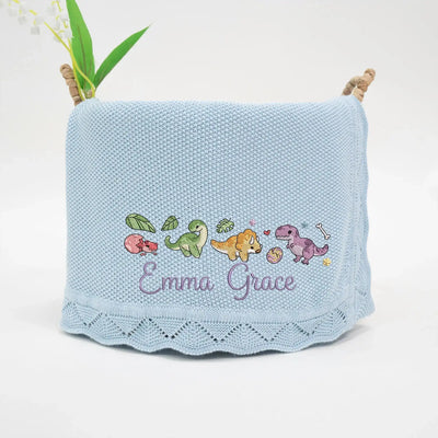 Personalized Dinosaur Embroidery Baby Knit Blanket SwaddleAn