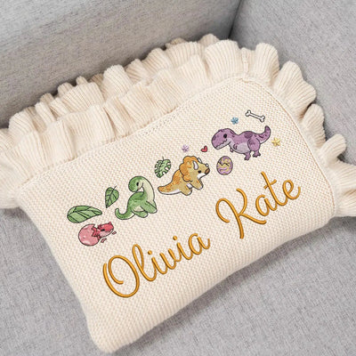 Personalized Dinosaur Embroidery Baby Knit Blanket SwaddleAn