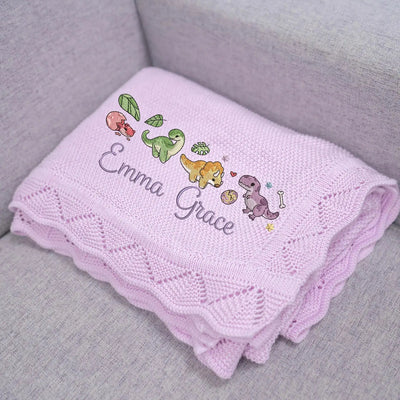 Personalized Dinosaur Embroidery Baby Knit Blanket SwaddleAn