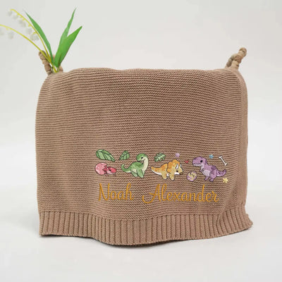 Personalized Dinosaur Embroidery Baby Knit Blanket SwaddleAn