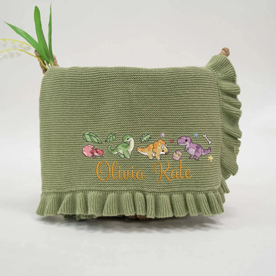 Personalized Dinosaur Embroidery Baby Knit Blanket SwaddleAn