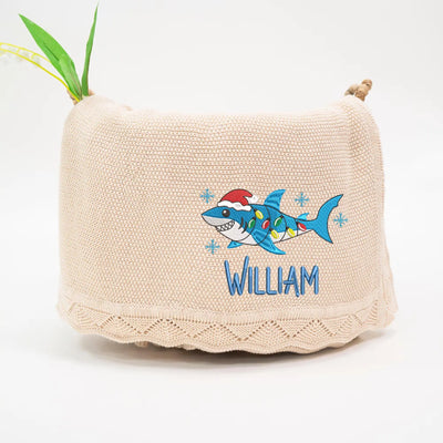 Personalized Embroidered Christmas Baby Shark Blanket - SwaddleAn