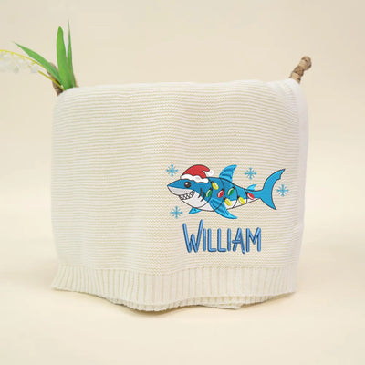 Personalized Embroidered Christmas Baby Shark Blanket - SwaddleAn