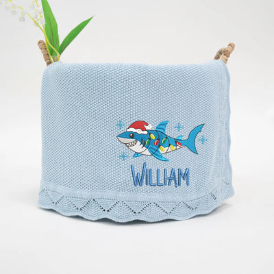Personalized Embroidered Christmas Baby Shark Blanket - SwaddleAn