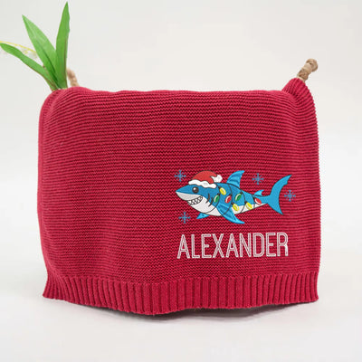 Personalized Embroidered Christmas Baby Shark Blanket - SwaddleAn