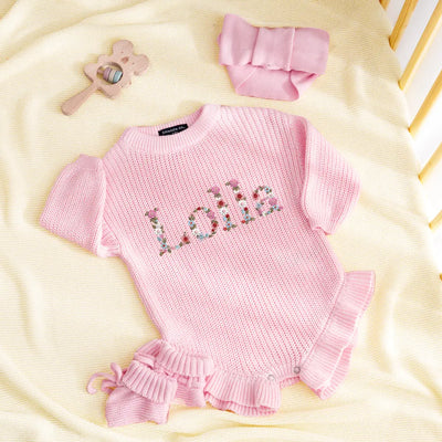 Personalized Embroidered Floral Knit Romper