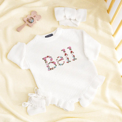 Personalized Embroidered Floral Knit Romper