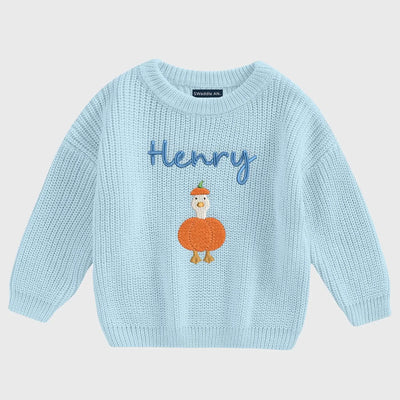 Personalized Embroidered Goose in Pumpkin Baby Name Sweater