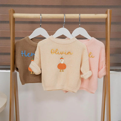 Personalized Embroidered Goose in Pumpkin Baby Name Sweater