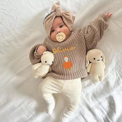 Personalized Embroidered Goose in Pumpkin Baby Name Sweater