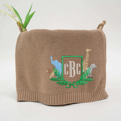 Personalized Embroidered Safari Animals Baby Monogram Blanket SwaddleAn
