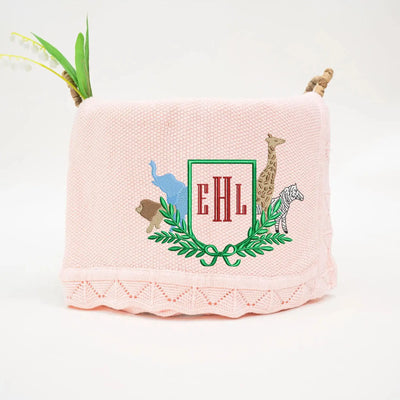 Personalized Embroidered Safari Animals Baby Monogram Blanket SwaddleAn