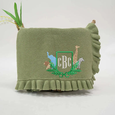 Personalized Embroidered Safari Animals Baby Monogram Blanket SwaddleAn