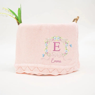 Personalized Embroidery Floral Baby Knit Blanket SwaddleAn