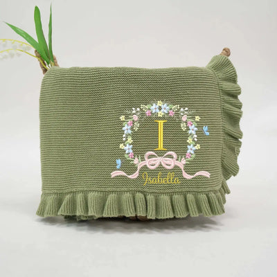 Personalized Embroidery Floral Baby Knit Blanket SwaddleAn