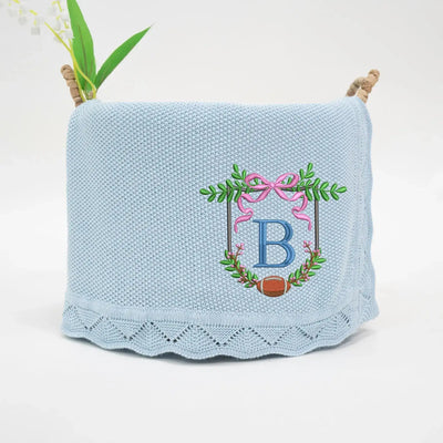 Personalized Embroidery Football Baby Initial Name Blanket SwaddleAn