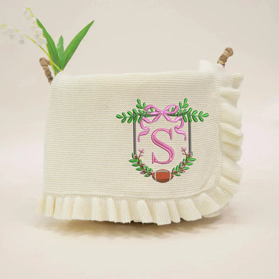 Personalized Embroidery Football Baby Initial Name Blanket SwaddleAn