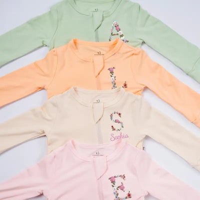 Personalized Embroidery Initial Floral Baby Pajamas