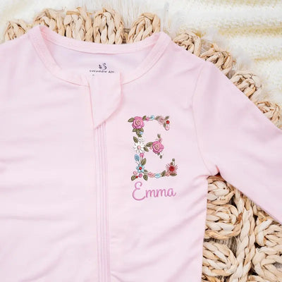 Personalized Embroidery Initial Floral Baby Pajamas