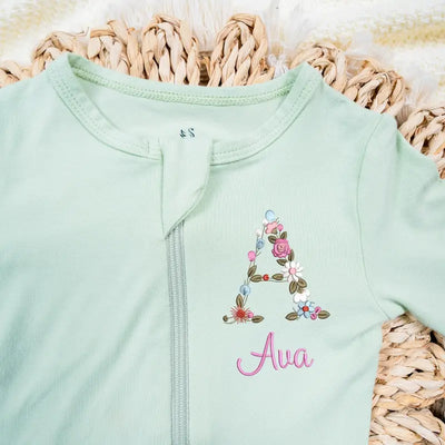 Personalized Embroidery Initial Floral Baby Pajamas
