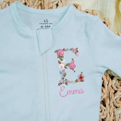 Personalized Embroidery Initial Floral Baby Pajamas