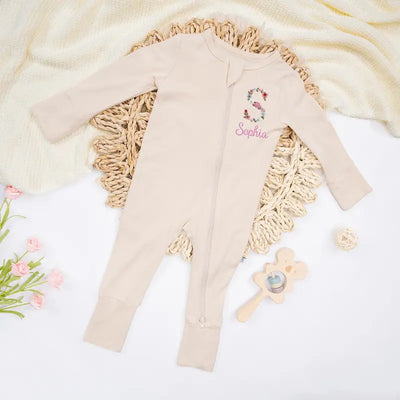 Personalized Embroidery Initial Floral Baby Pajamas
